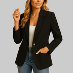 Fitted Blazer with Single Button Closure and Flap Pockets