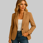 Fitted Blazer with Single Button Closure and Flap Pockets