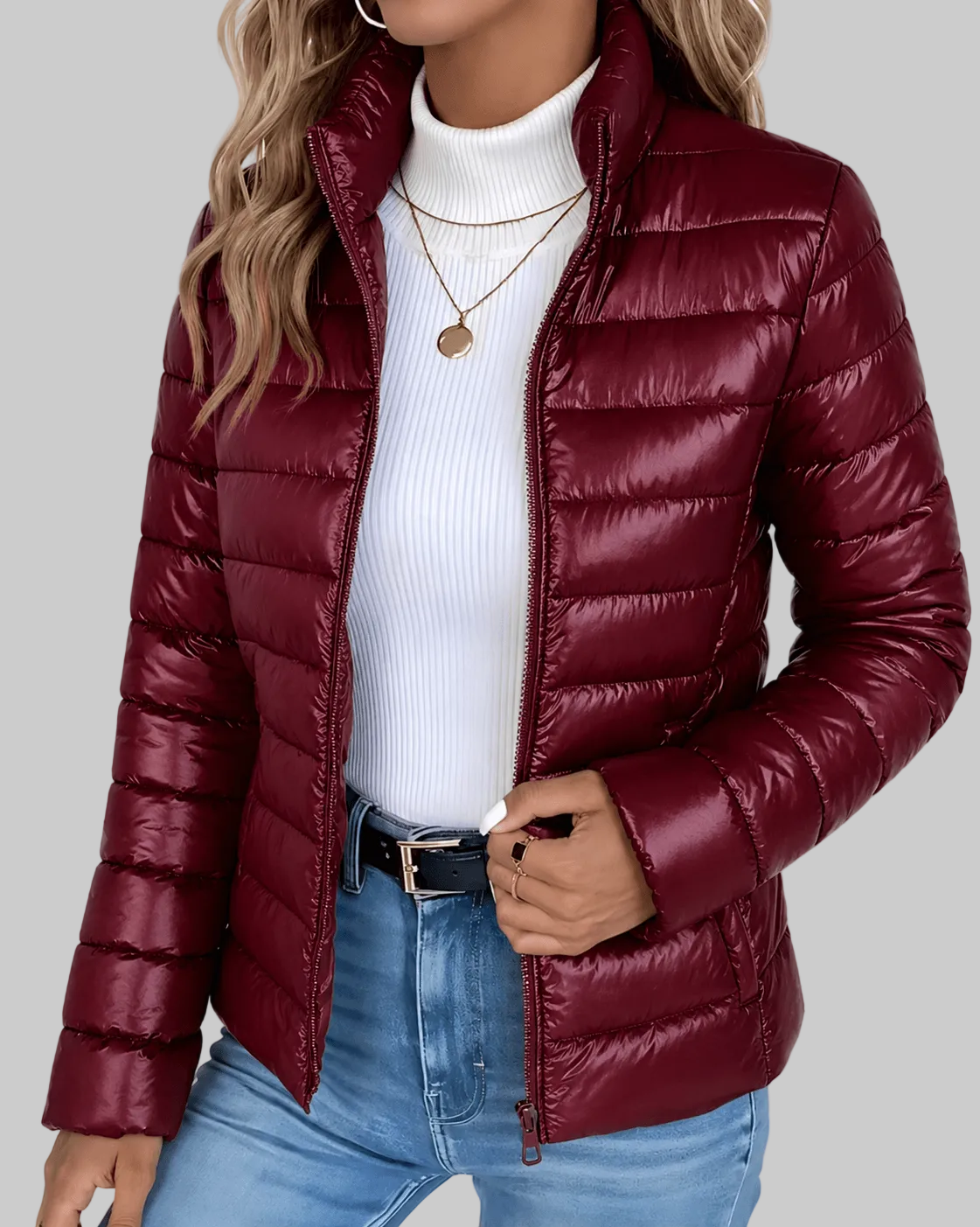 Lightweight Quilted Black Puffer Jacket with Stand Collar