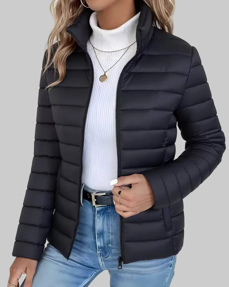 Lightweight Quilted Black Puffer Jacket with Stand Collar