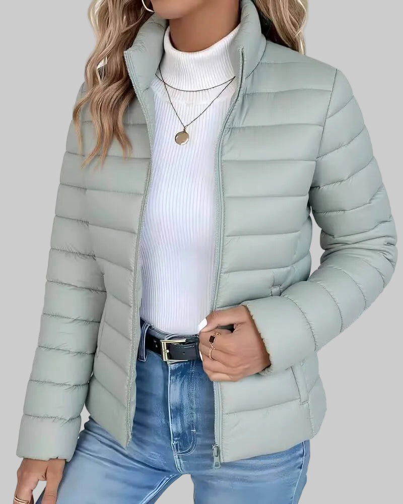 Lightweight Quilted Black Puffer Jacket with Stand Collar