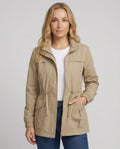 Lightweight Utility Jacket with Drawstring Waist and Flap