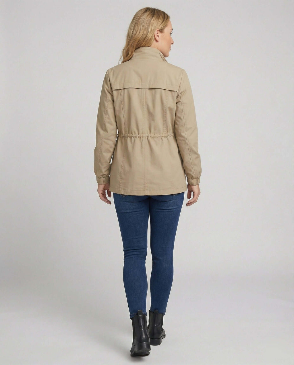 Lightweight Utility Jacket with Drawstring Waist and Flap