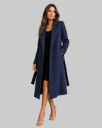 Long-Line Belted Trench Coat with Notched Lapel