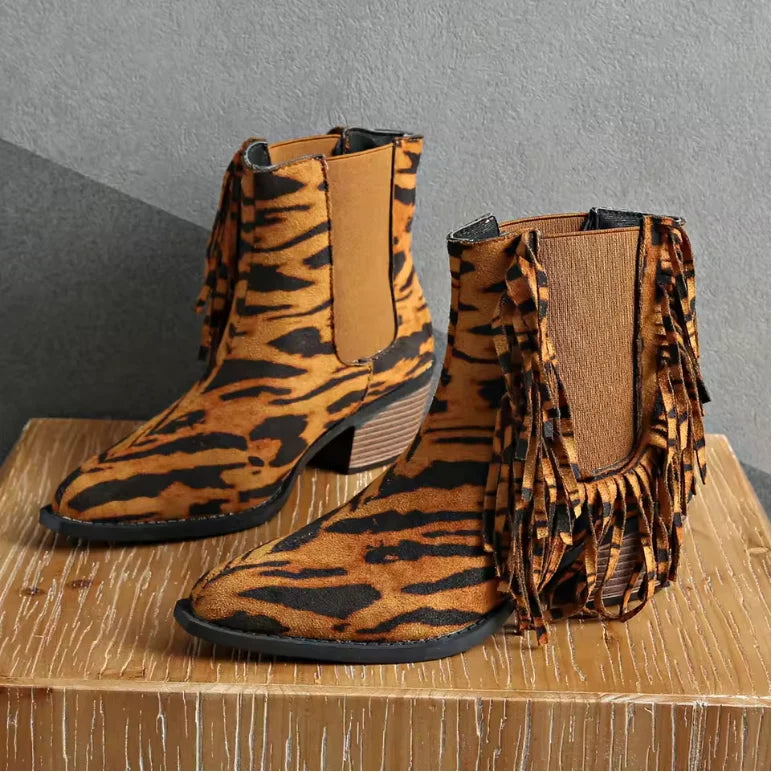 Women's Ankle Boots | Fringe Detail, Animal Print, Block Heel 2
