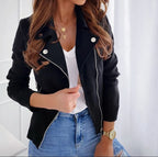 Women's Biker Jacket | Cropped Suede-Style with Asymmetric Zip Closure 7