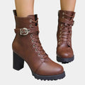 Women's Black Ankle Boots | Lace-Up, Buckle Strap, Chunky Block Heel 0