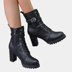Women's Black Ankle Boots | Lace-Up, Buckle Strap, Chunky Block Heel 3