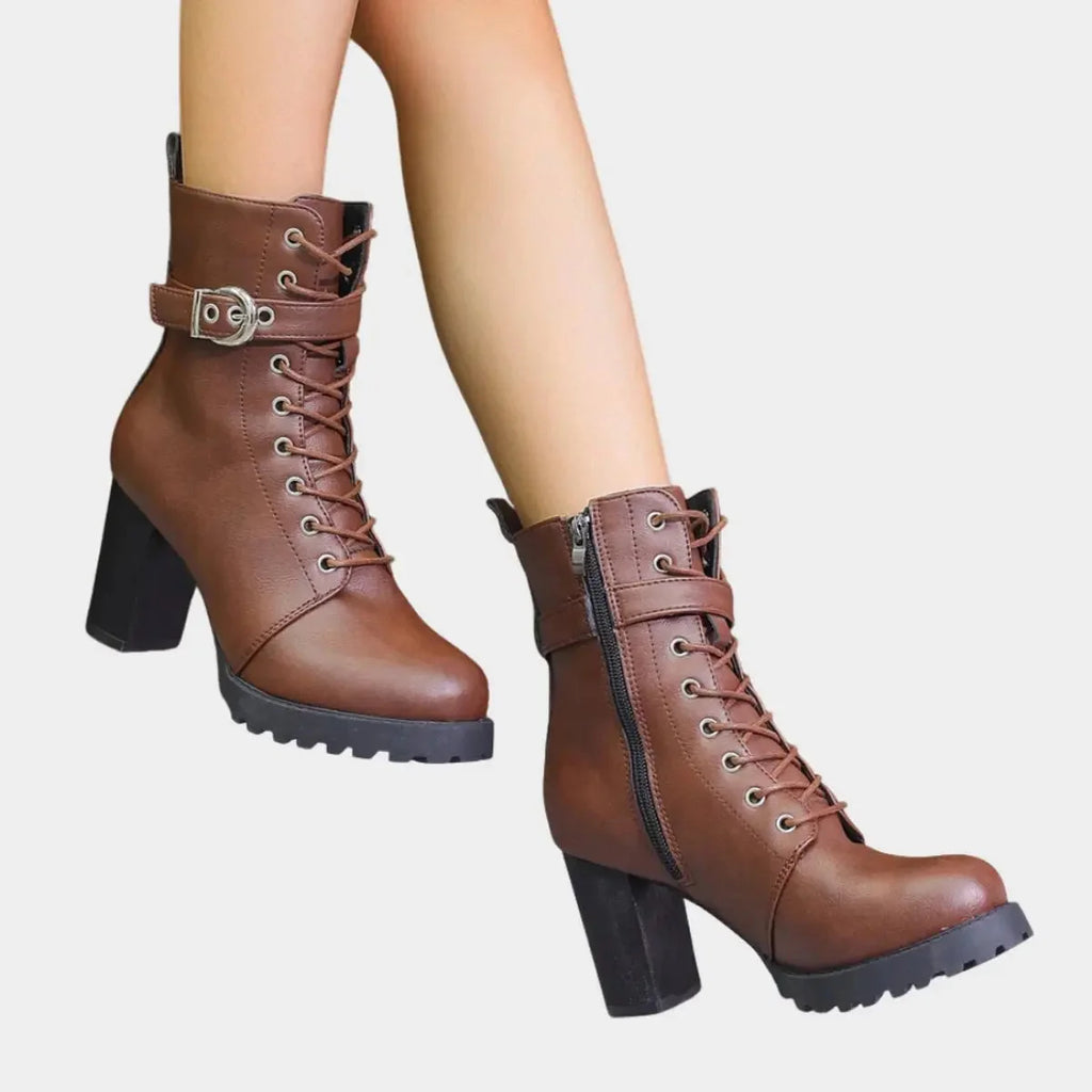 Women's Black Ankle Boots | Lace-Up, Buckle Strap, Chunky Block Heel 6