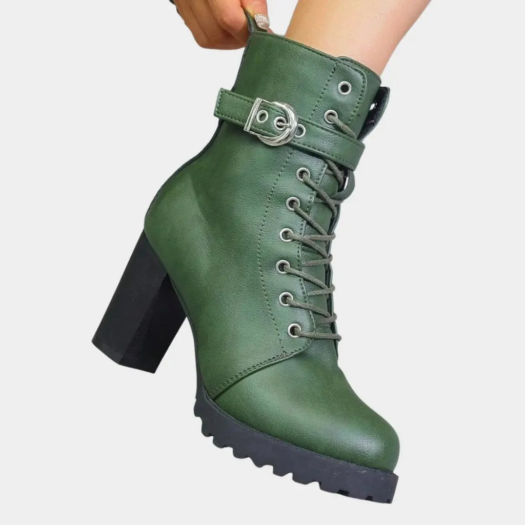 Women's Black Ankle Boots | Lace-Up, Buckle Strap, Chunky Block Heel 8
