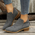 Women's Black Ankle Boots | Leather-Look Slip-On, Low Block Heel Booties 0