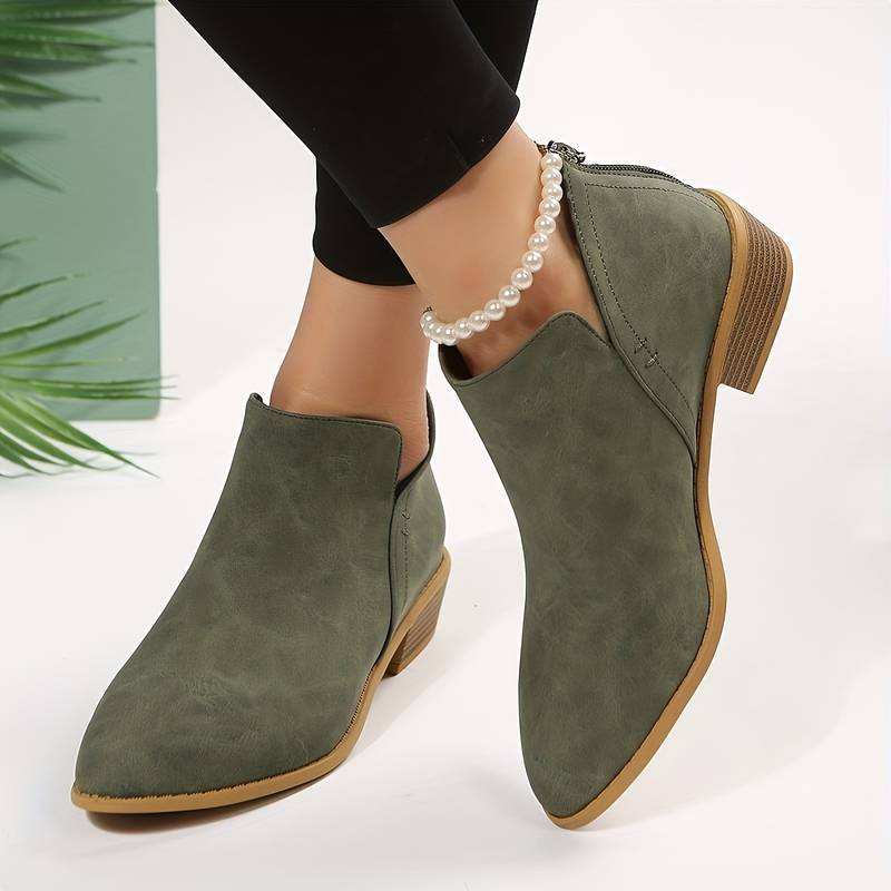 Women's Black Ankle Boots | Leather-Look Slip-On, Low Block Heel Booties 1