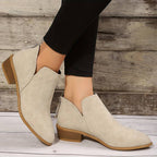Women's Black Ankle Boots | Leather-Look Slip-On, Low Block Heel Booties 2