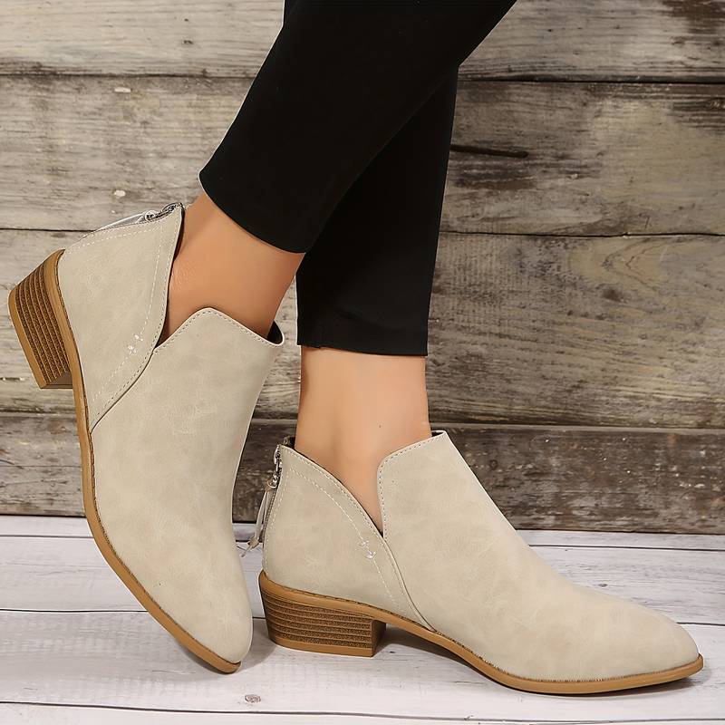 Women's Black Ankle Boots | Leather-Look Slip-On, Low Block Heel Booties 2