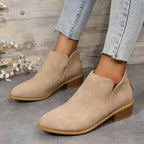 Women's Black Ankle Boots | Leather-Look Slip-On, Low Block Heel Booties 5