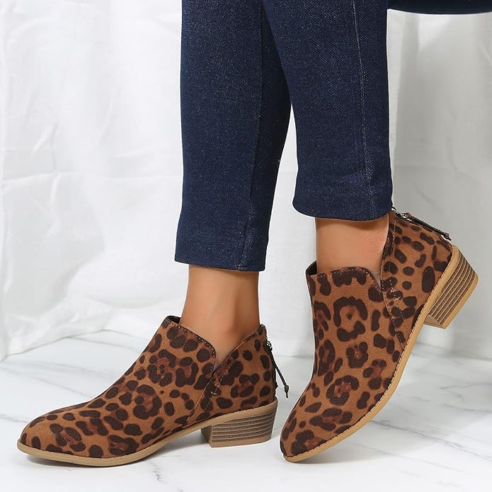 Women's Black Ankle Boots | Leather-Look Slip-On, Low Block Heel Booties 6