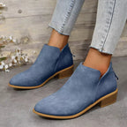 Women's Black Ankle Boots | Leather-Look Slip-On, Low Block Heel Booties 7