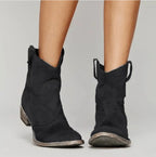 Women's Black Ankle Boots | Suede Western Style, Flat Block Heel 2