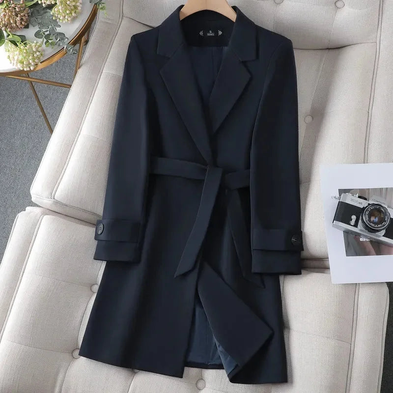 Women's Black Blazer | Tailored Fit, Tie Belt, Stand Collar 0