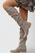 Women's Black Knee High Boots | Low Block Heel, Perforated Shaft 0