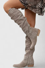 Women's Black Knee High Boots | Low Block Heel, Perforated Shaft 0
