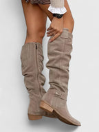 Women's Black Knee High Boots | Low Block Heel, Perforated Shaft 2