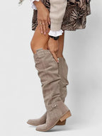 Women's Black Knee High Boots | Low Block Heel, Perforated Shaft 3
