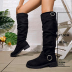 Women's Black Knee High Boots | Slouchy Fit, Buckle Detail, Comfortable Block Sole 0