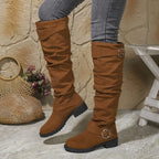 Women's Black Knee High Boots | Slouchy Fit, Buckle Detail, Comfortable Block Sole 2