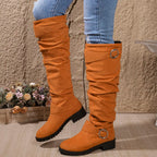 Women's Black Knee High Boots | Slouchy Fit, Buckle Detail, Comfortable Block Sole 4