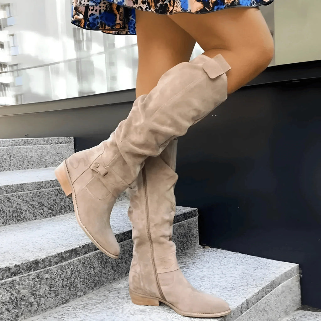 Women's Black Knee High Boots | Stylish Suede, Side Zipper, Comfortable Heel 0