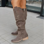 Women's Black Knee High Boots | Stylish Suede, Side Zipper, Comfortable Heel 2
