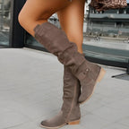 Women's Black Knee High Boots | Stylish Suede, Side Zipper, Comfortable Heel 3