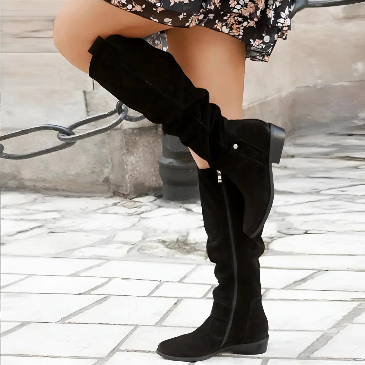 Women's Black Knee High Boots | Stylish Suede, Side Zipper, Comfortable Heel 6