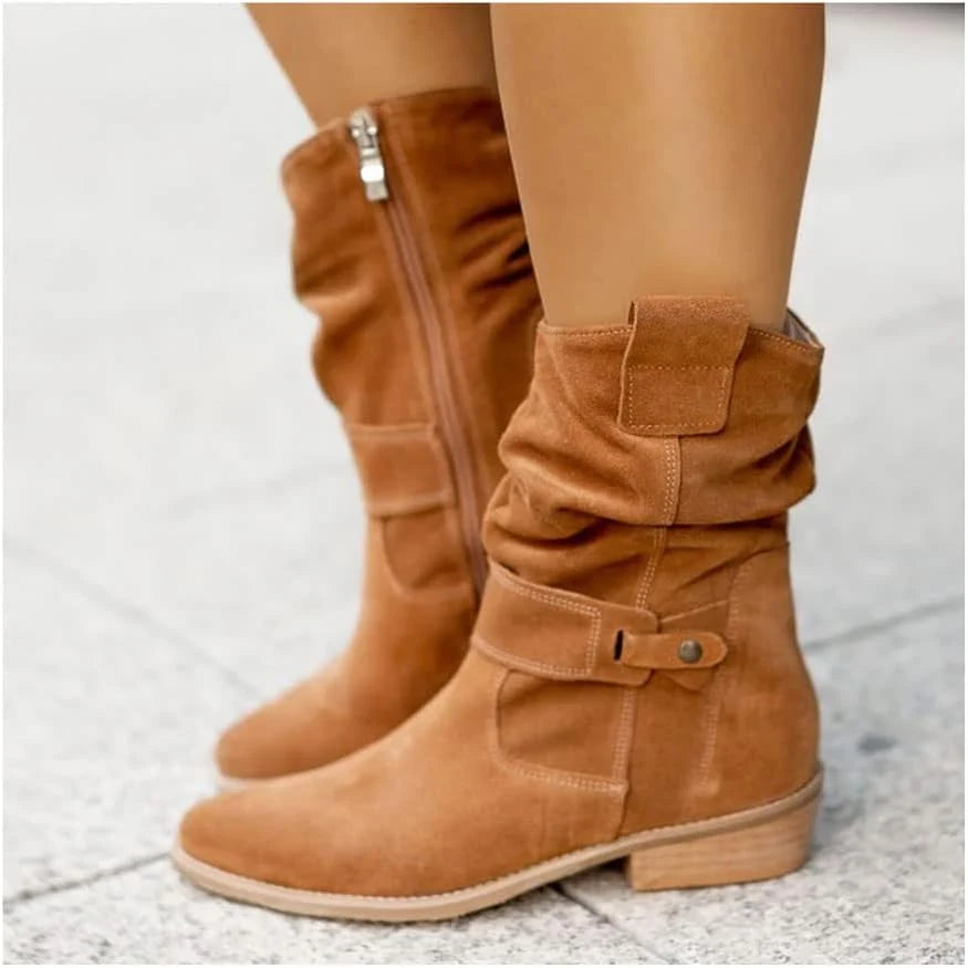 Women's Black Knee High Boots | Stylish Suede, Side Zipper, Comfortable Heel 7