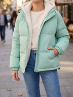 Women's Black Puffer Jacket | Fleece Lined, Boxy Fit, Adjustable Hem 9
