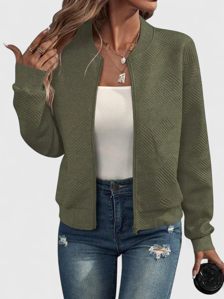 Women's Bomber Jacket | Geometric Texture, Lightweight, Comfortable Fit 0