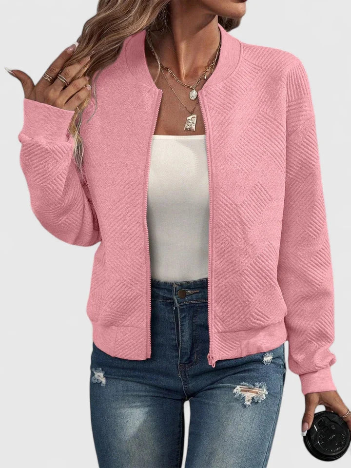 Women's Bomber Jacket | Geometric Texture, Lightweight, Comfortable Fit 1