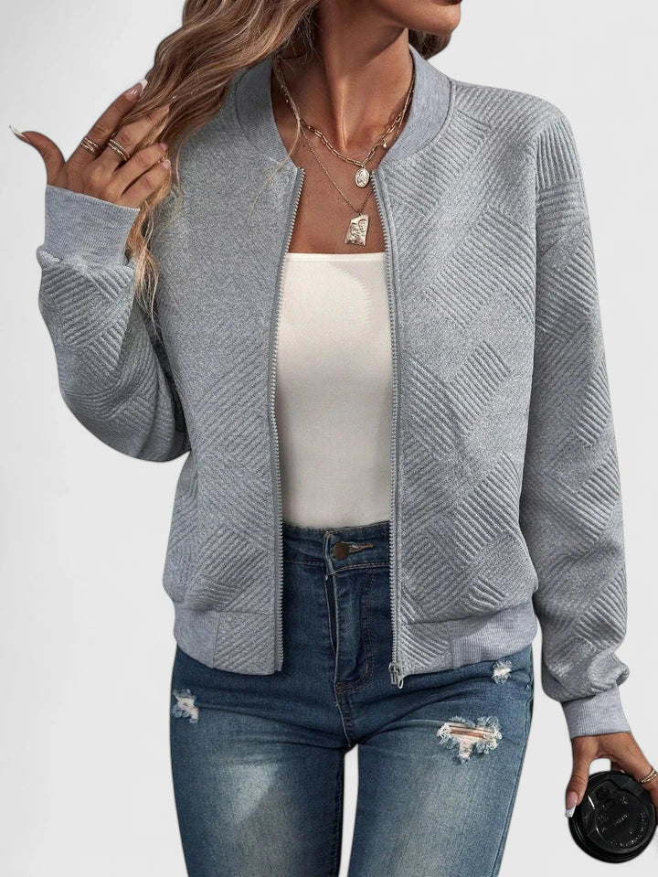 Women's Bomber Jacket | Geometric Texture, Lightweight, Comfortable Fit 6