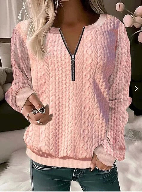 Women's Cable Knit Jumper | Half-Zip, Long Sleeve, Relaxed Fit 0