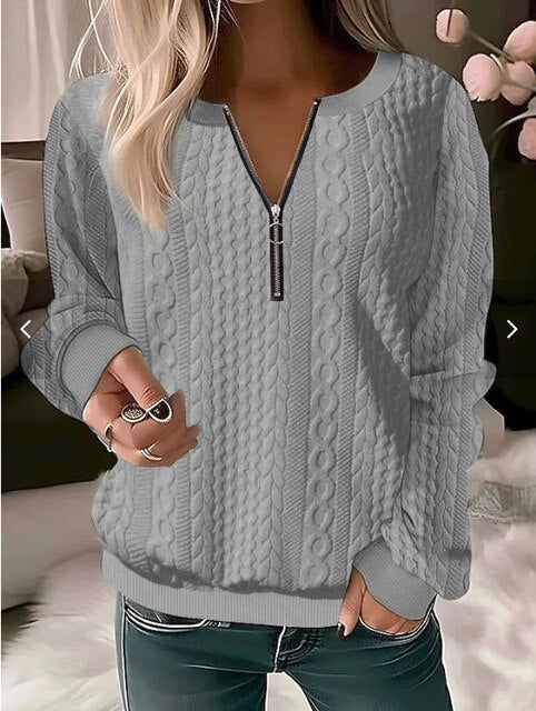 Women's Cable Knit Jumper | Half-Zip, Long Sleeve, Relaxed Fit 1