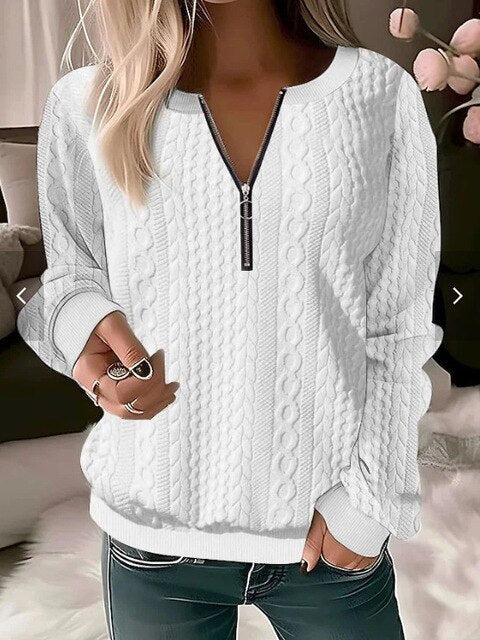 Women's Cable Knit Jumper | Half-Zip, Long Sleeve, Relaxed Fit 2