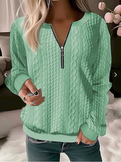 Women's Cable Knit Jumper | Half-Zip, Long Sleeve, Relaxed Fit 3