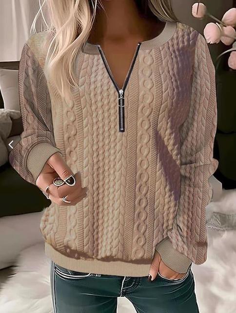 Women's Cable Knit Jumper | Half-Zip, Long Sleeve, Relaxed Fit 4