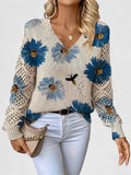 Women's Cardigan | Floral Knit Pattern, Airy Sleeve Weave, V-Neckline 0