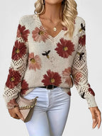 Women's Cardigan | Floral Knit Pattern, Airy Sleeve Weave, V-Neckline 6