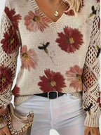 Women's Cardigan | Floral Knit Pattern, Airy Sleeve Weave, V-Neckline 7