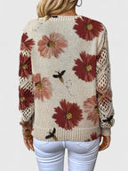 Women's Cardigan | Floral Knit Pattern, Airy Sleeve Weave, V-Neckline 8