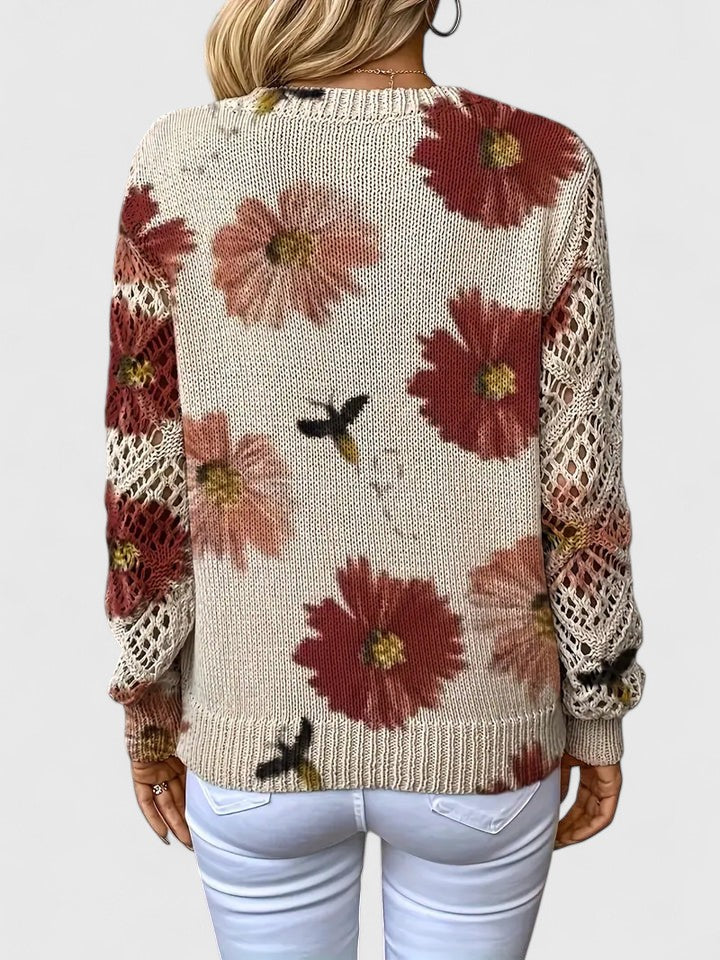 Women's Cardigan | Floral Knit Pattern, Airy Sleeve Weave, V-Neckline 8
