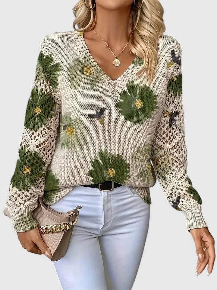Women's Cardigan | Floral Knit Pattern, Airy Sleeve Weave, V-Neckline 9
